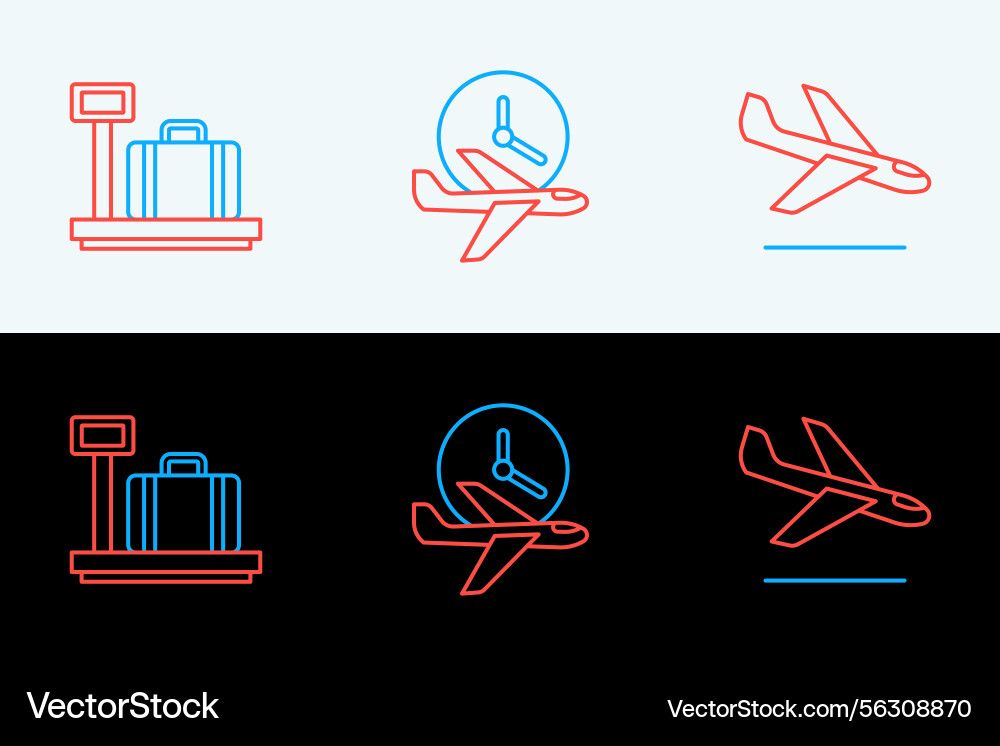 Plane & Scale with Suitcase Icon Set Vector Image