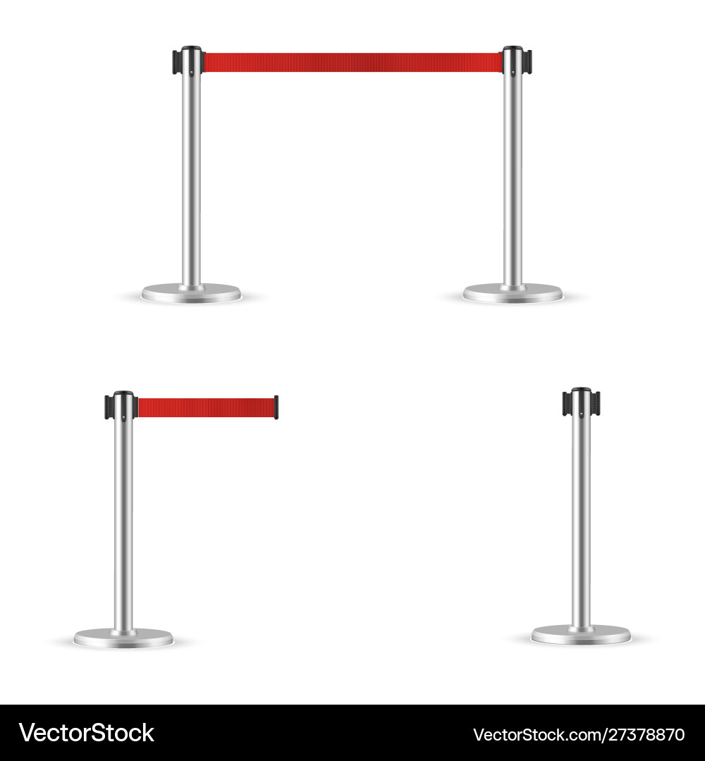 Retractable belt stanchion set portable ribbon Retractable belt stanchion set portable ribbon vector image