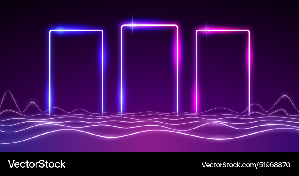 Three glowing neon rectangle frames Three glowing neon rectangle frames Vector Image