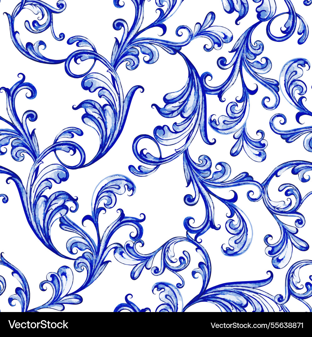 Botanical floral blue seamless pattern Royalty Free Vector
