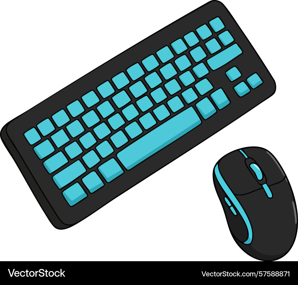 Computer keyboard and mouse set with blue keys Computer keyboard and mouse set with blue keys vector image