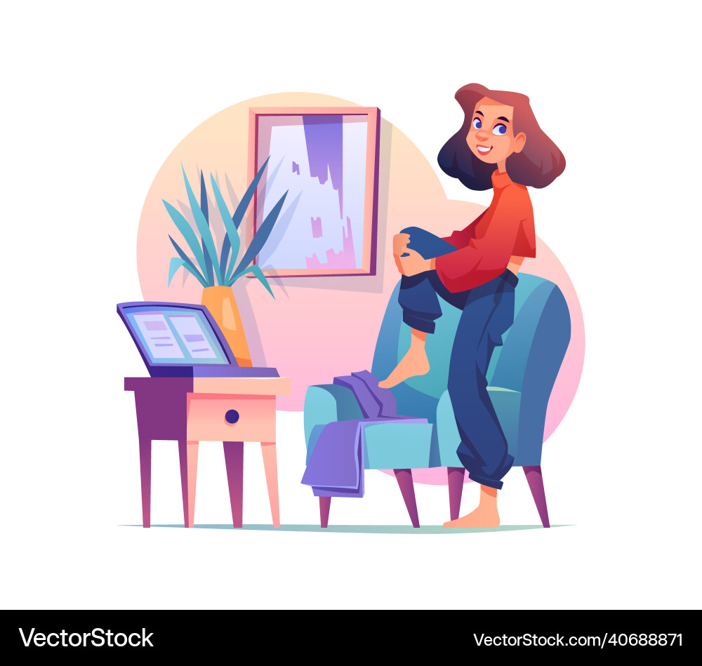 Frau Stretching Bein zu Hause Arbeitsplatz auf Stuhl Frau Stretching Bein zu Hause Arbeitsplatz auf Stuhl vektorbild