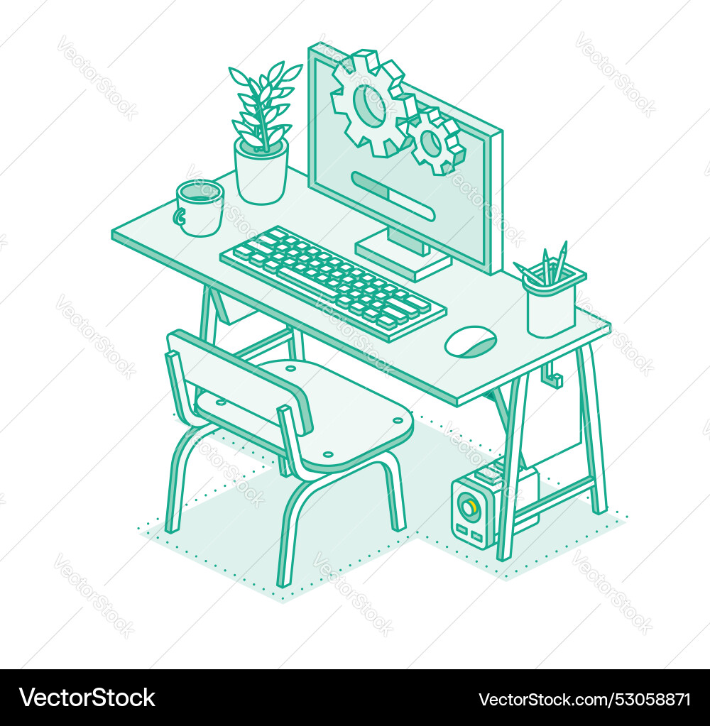 Isometrisches 3d-Technologie-Workspace-Konzept Isometrisches 3d-Technologie-Workspace-Konzept vektorbild