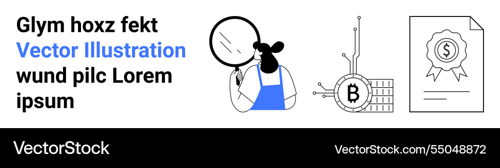 Bitcoin investigation concept with magnifying Bitcoin investigation concept with magnifying vector image
