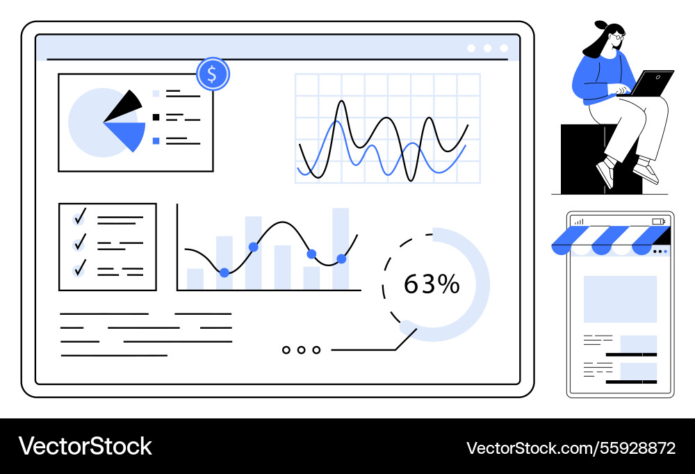Data analysis dashboard with graphs and charts Data analysis dashboard with graphs and charts vector image