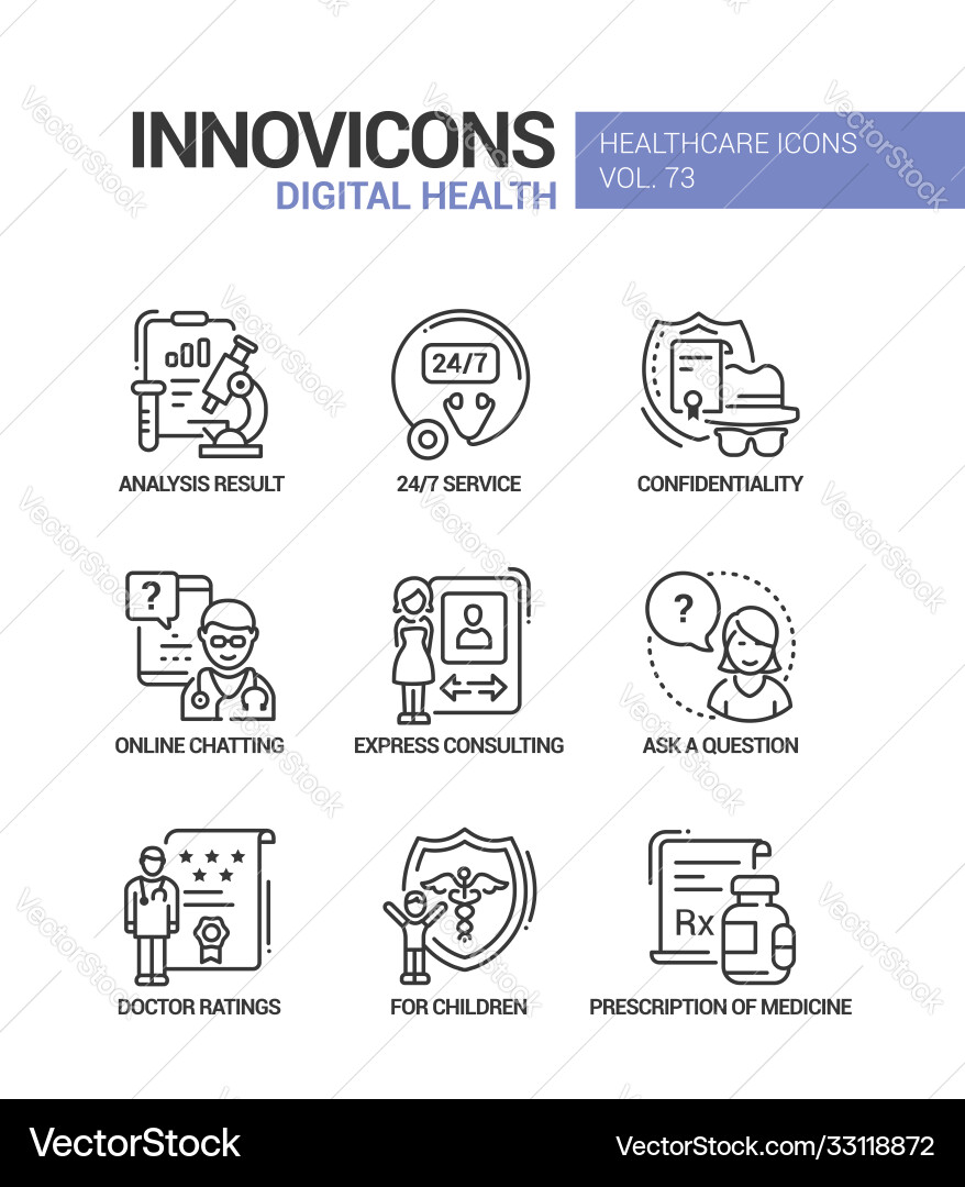 Digital health line design style icons set vector image