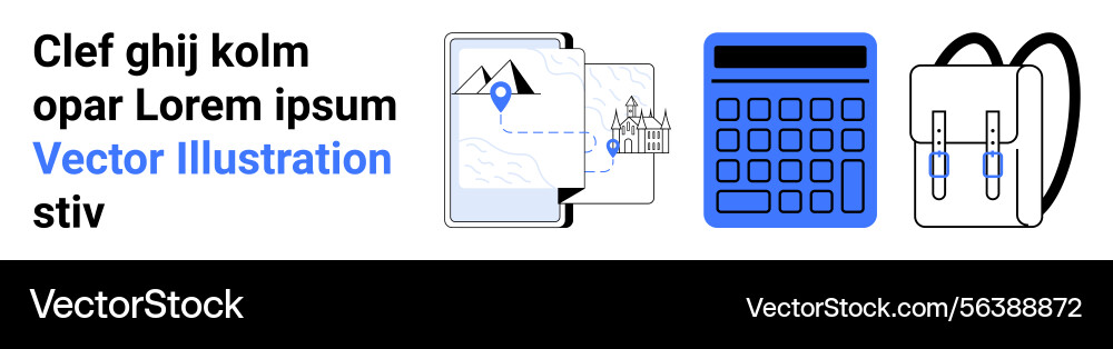 Digital map calculator and backpack representing Digital map calculator and backpack representing vector image