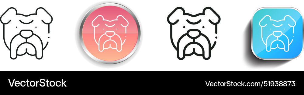 Bulldog icon thin linear regular and button style Bulldog icon thin linear regular and button style Vector Image