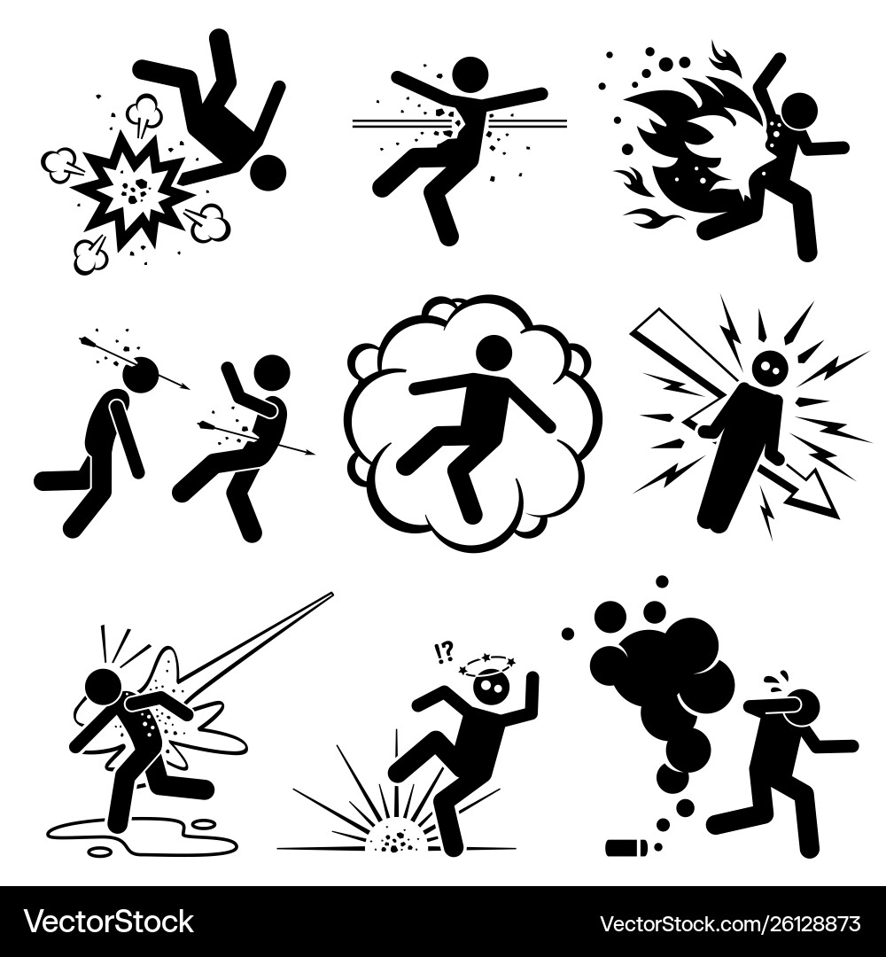 Man Targeted by Explosives and Weapons vector image