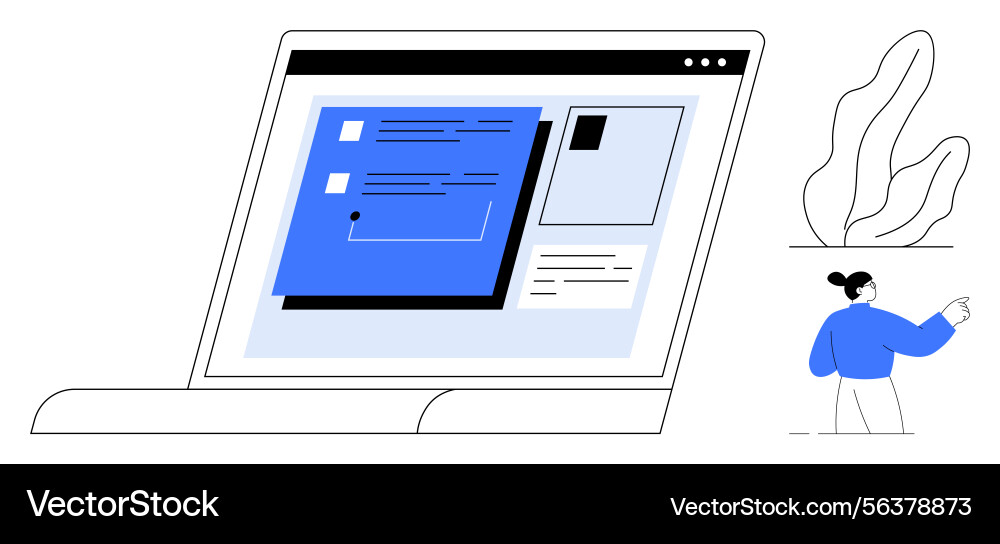 Minimalist interface design on laptop with user Minimalist interface design on laptop with user vector image
