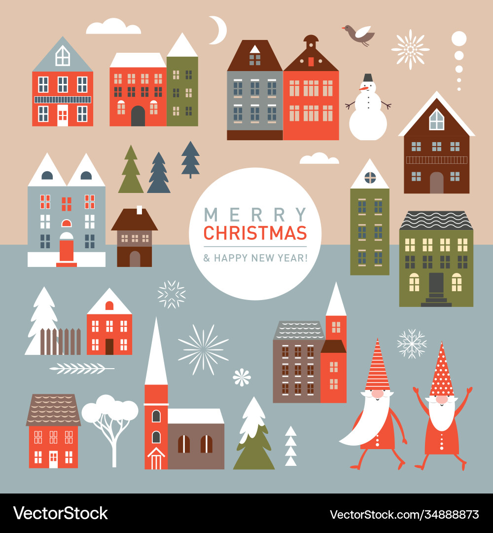 Set winter christmas houses and design elements Set winter christmas houses and design elements vector image