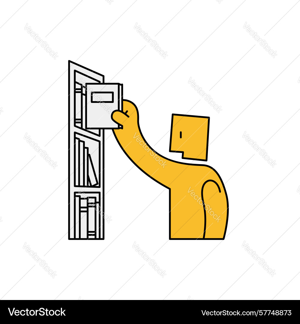 Simple line icon of person taking book from shelf Vector Image