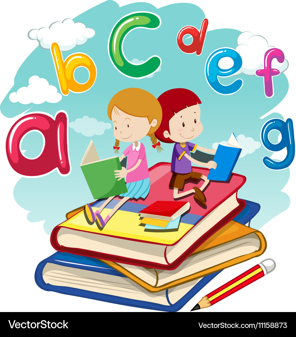 Two Children Reading Books Vector Image