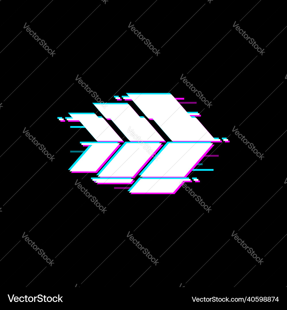 Arrow pointer with glitch effect right way ui sign Arrow pointer with glitch effect right way ui sign vector image