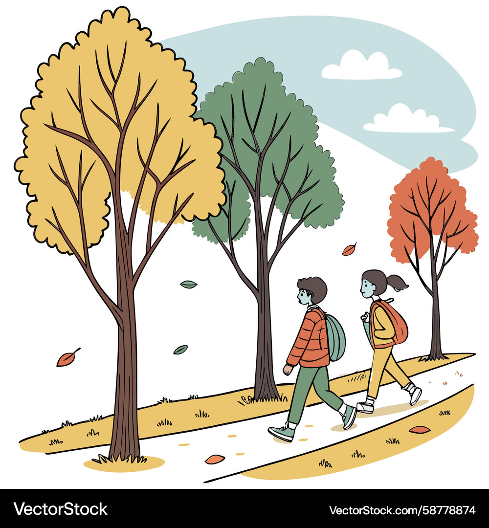 Autumn Walkers on a Path Vector Image