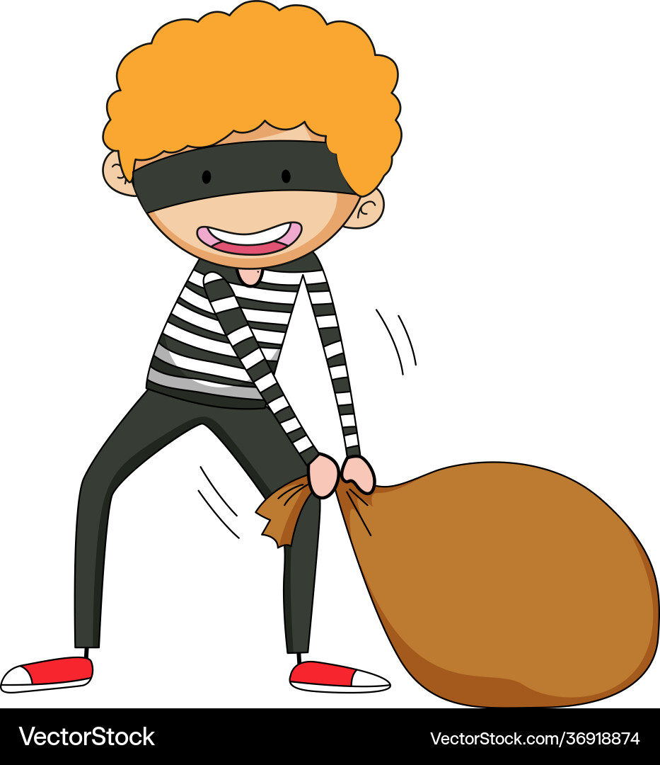Ein Dieb doodle Cartoon Charakter isoliert Ein Dieb doodle Cartoon Charakter isoliert vektorbild