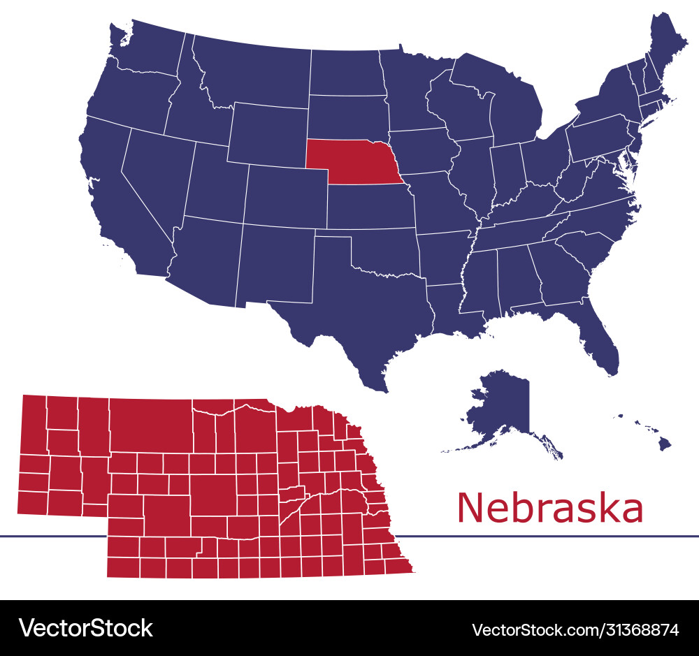 Nebraska map counties with usa Royalty Free Vector Image