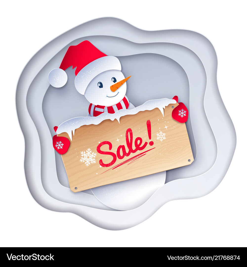 Paper cut style of cute snowman Paper cut style of cute snowman vector image