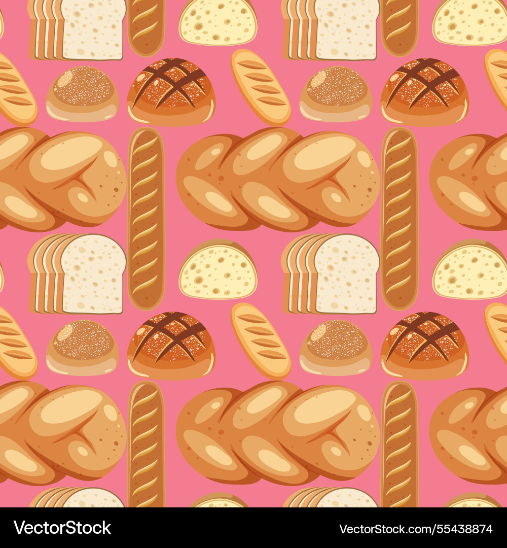 Various bread types arranged in a seamless pattern Various bread types arranged in a seamless pattern vector image