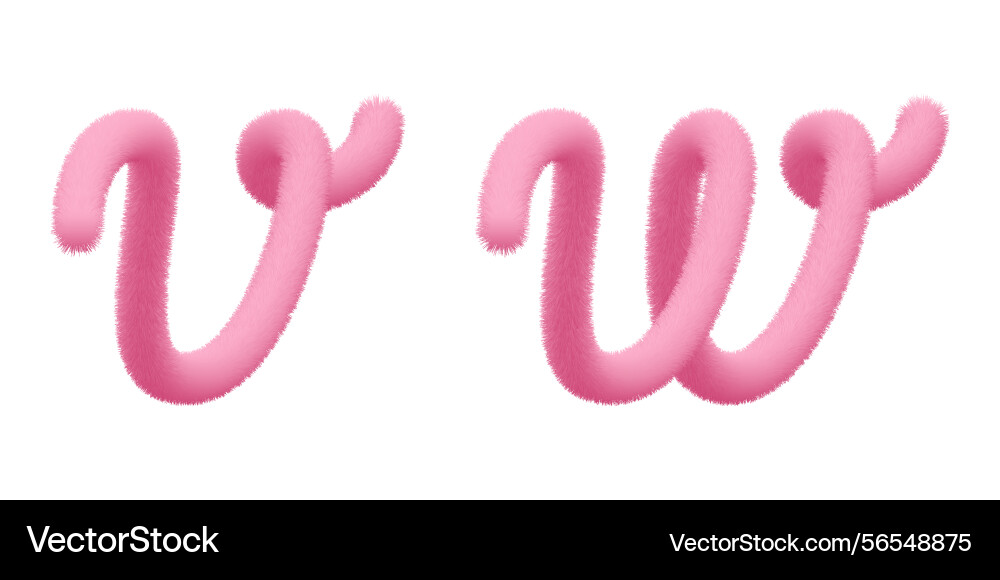 Fluffy font typescript v w text furry pompon 3d vector image