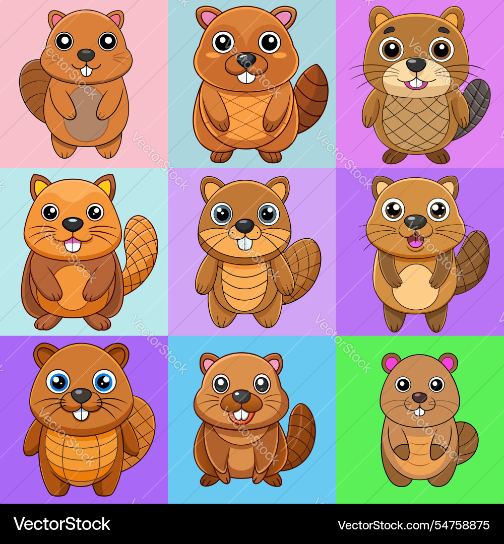 Funny beaver character in different actions big Funny beaver character in different actions big vector image