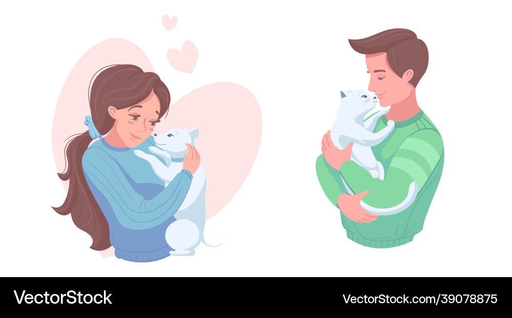 Happy pet owners with puppy and kitten Happy pet owners with puppy and kitten vector image