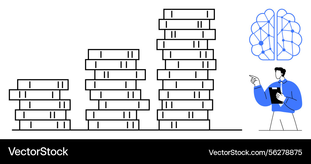 Man explaining growth with data visualization Man explaining growth with data visualization vector image