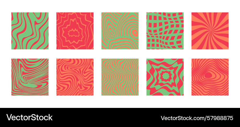 Psychedelic illusion patterns retro wavy set Vector Image