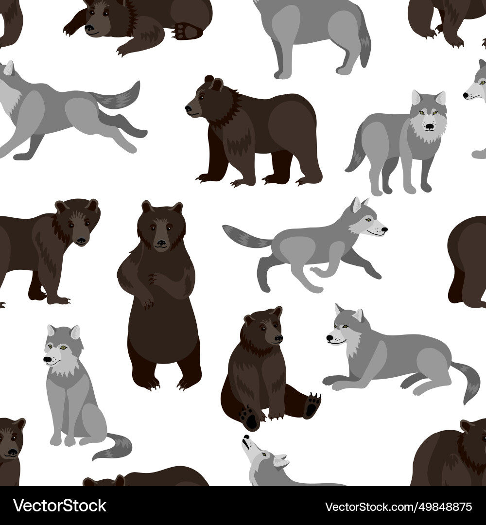 Seamless pattern with bears and wolves Vector Image