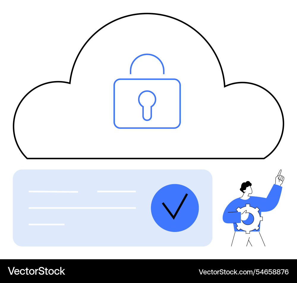 Cloud data security with lock icon big check mark Cloud data security with lock icon big check mark vector image