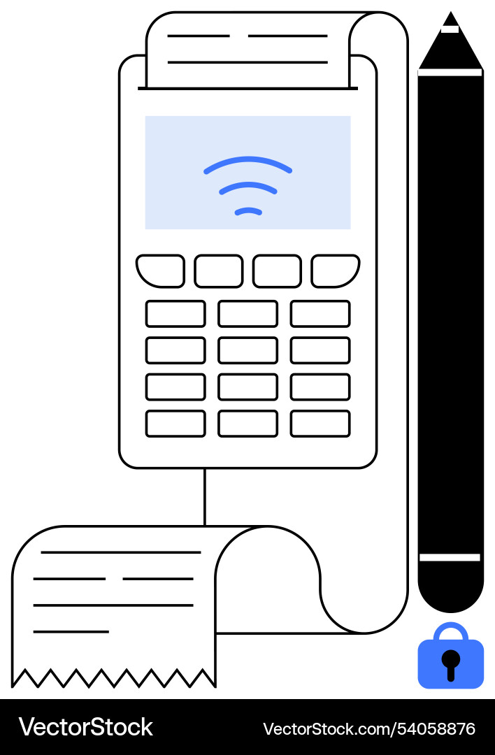 Digital payment terminal with pen and security Vector Image