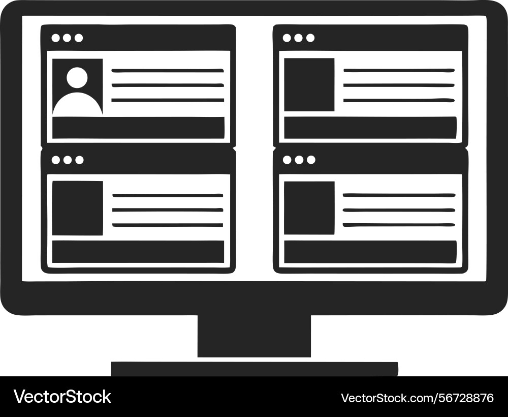 Monochrome of a computer screen displaying vector image