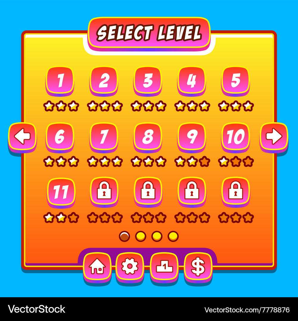 Orange game menu level interface panels ui buttons vector image