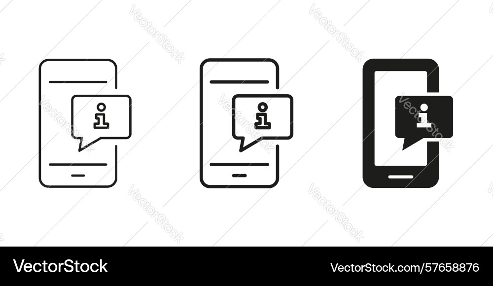 Smartphone with information bubble line and solid vector image