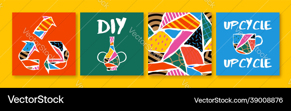 Upcycle broken home object pattern card set Upcycle broken home object pattern card set vector image