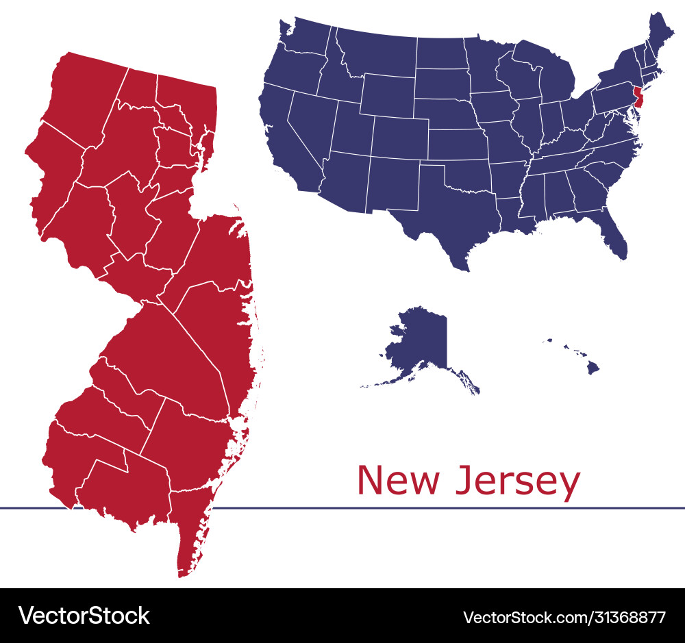 New jersey map counties with usa New jersey map counties with usa vector image