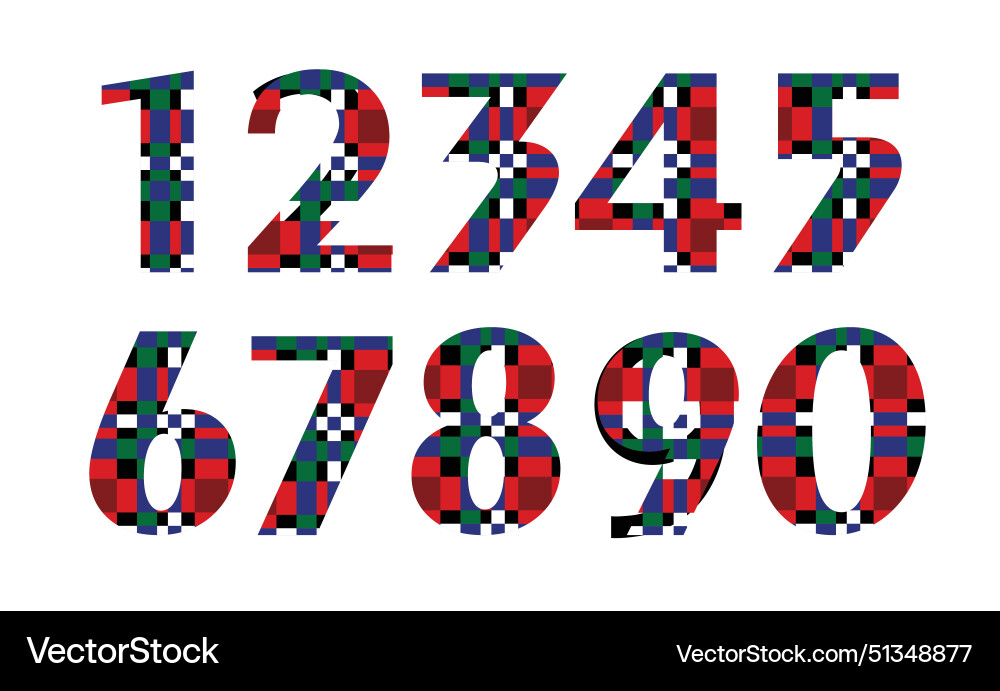 Number set with tartan motif inside for all design vector image