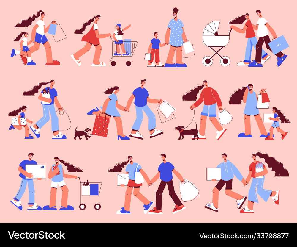 Shopping flat set Royalty Free Vector Image - VectorStock