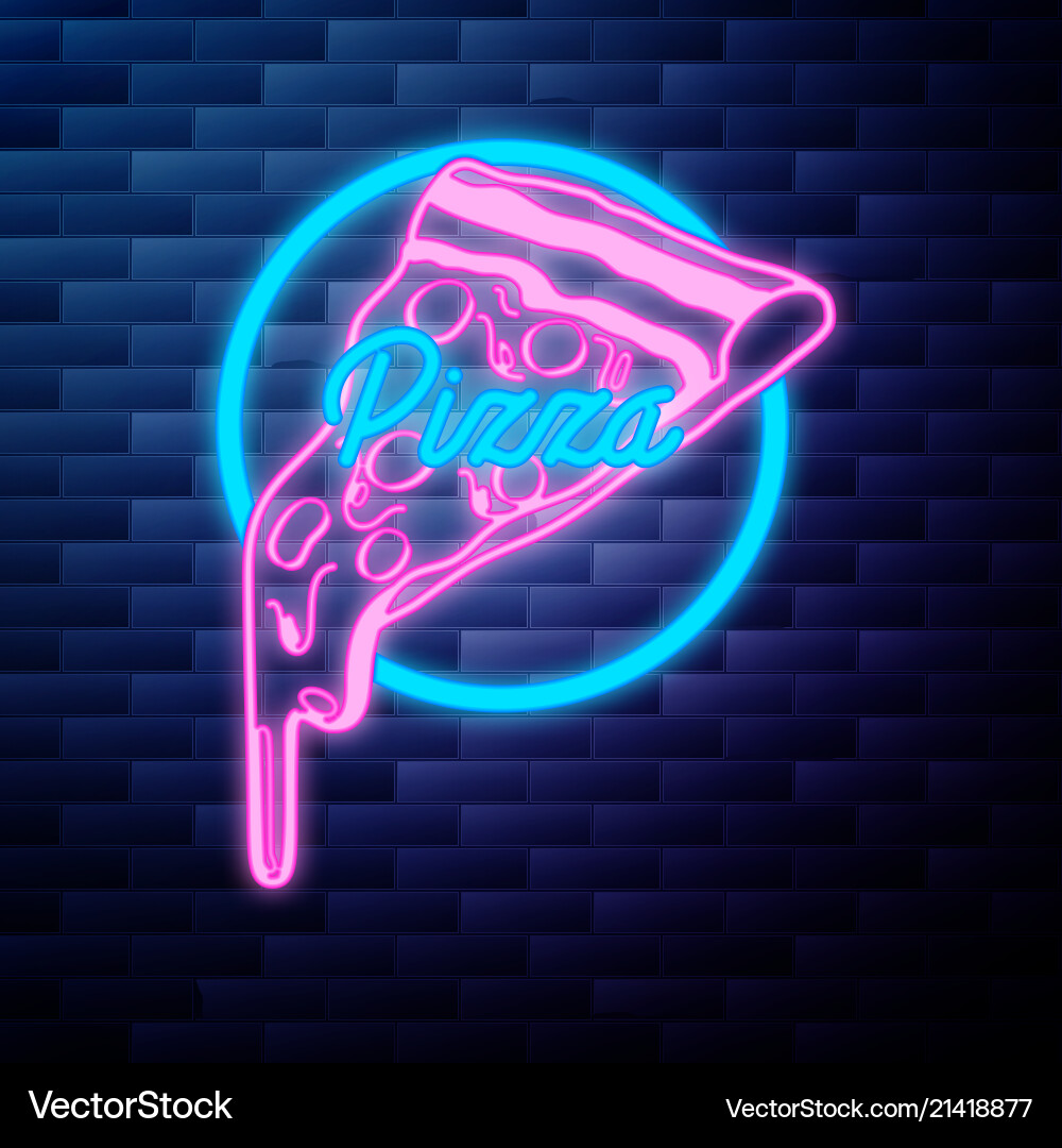 Vintage pizza emblem glowing neon Vintage pizza emblem glowing neon vector image