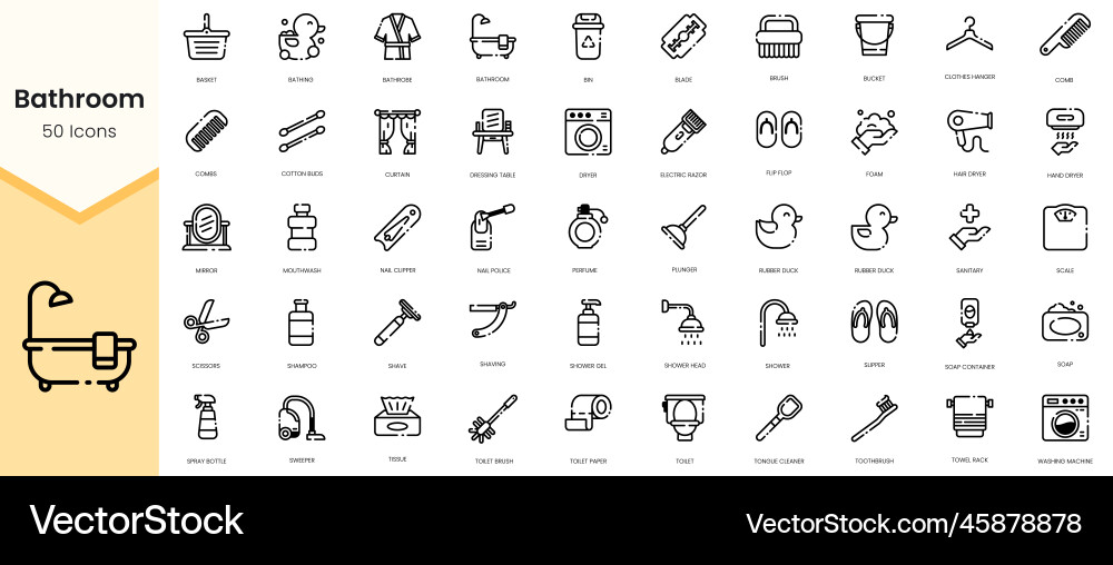 Badezimmer Icon Set - Outline Style Vektorbild