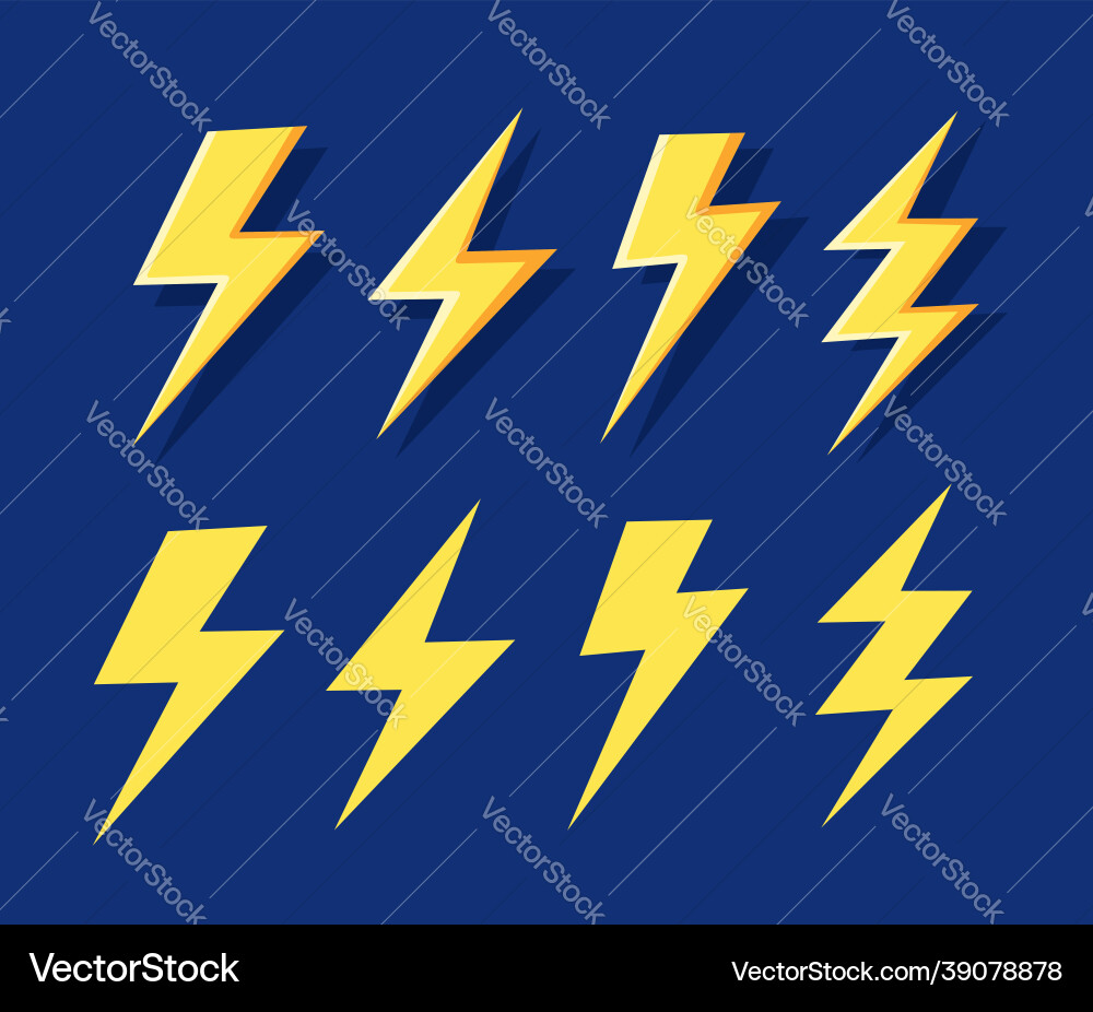 Lightning flat set thunderbolts on dark Lightning flat set thunderbolts on dark vector image