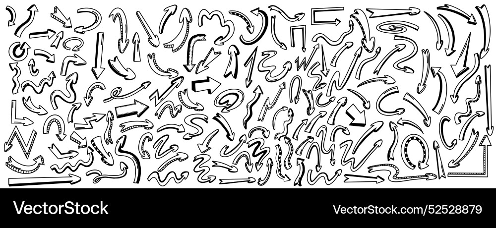 Arrows with pseudo 3d doodle line icons bundle Vector Image