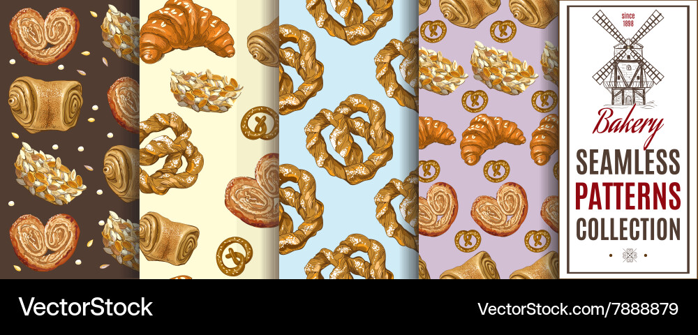 Bakery color patterns set vector image