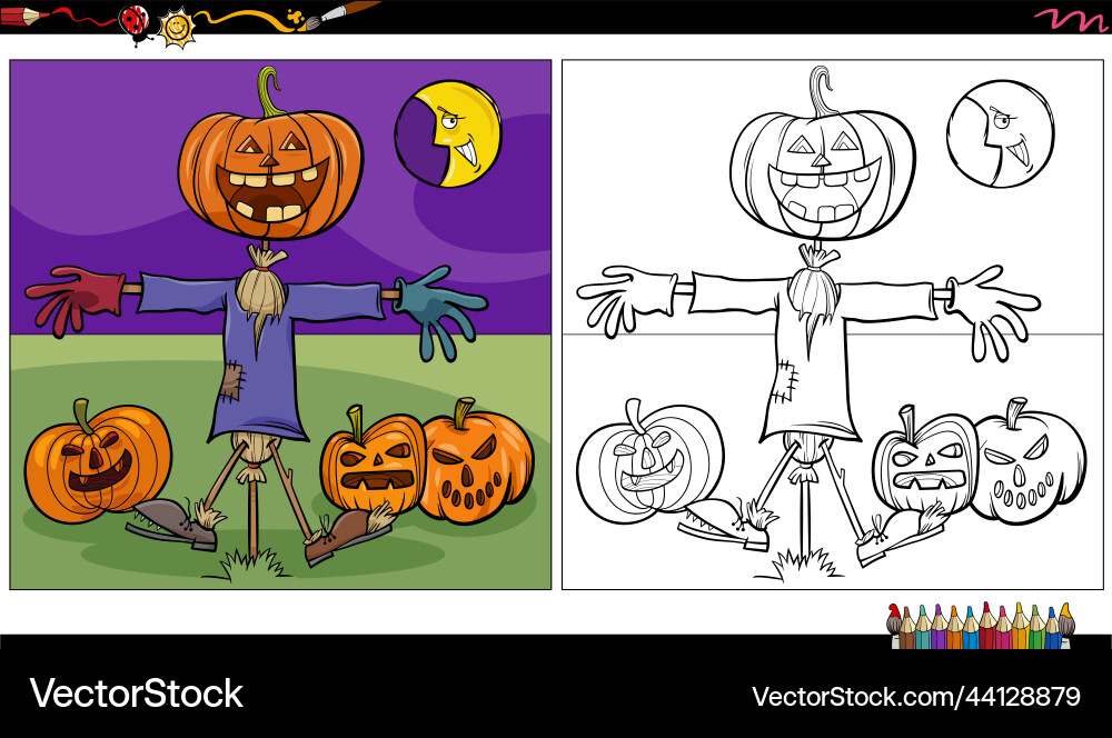 Cartoon scarecrow halloween character coloring Cartoon scarecrow halloween character coloring vector image