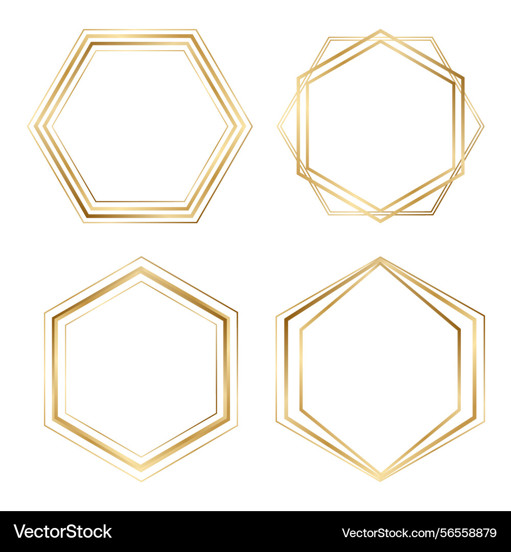 Golden hexagonal frames set isolated on white vector image