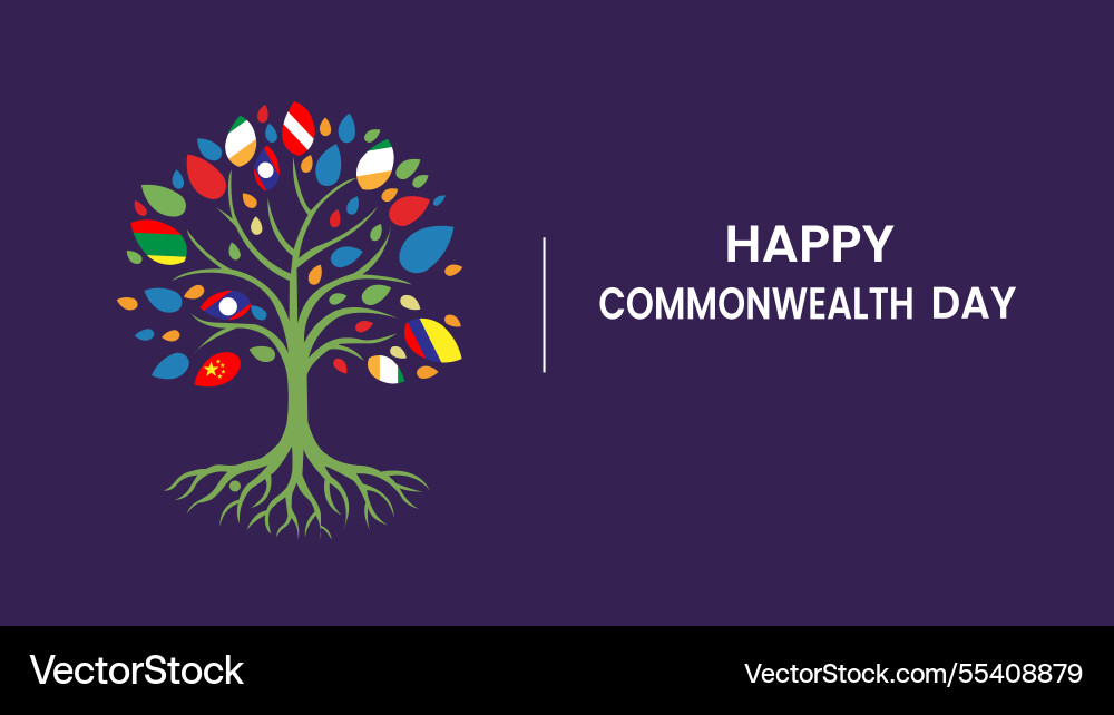 Happy commonwealth day - vibrant tree of unity Vector Image