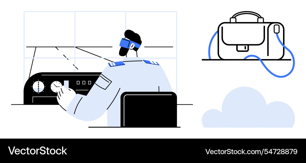 Pilot navigating aircraft using controls vector image