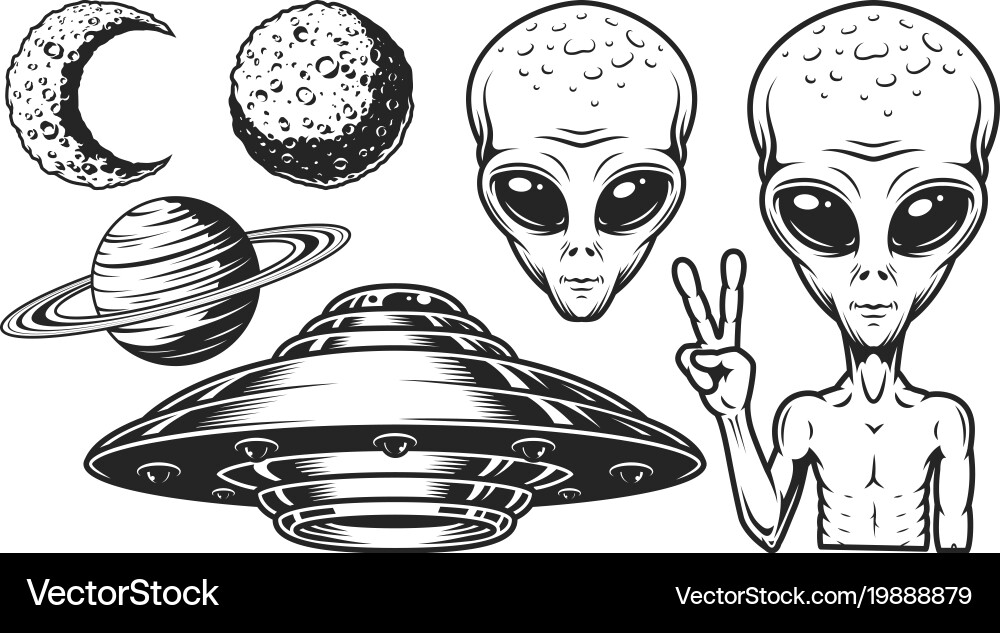 UFO and Alien Collection Royalty Free Vector Image