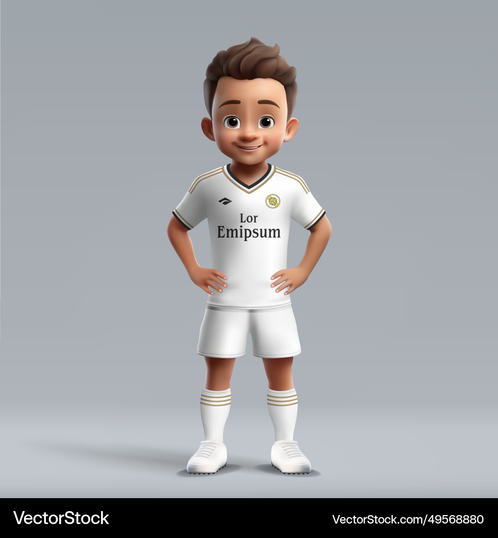 3d cartoon cute young soccer player in real vector image