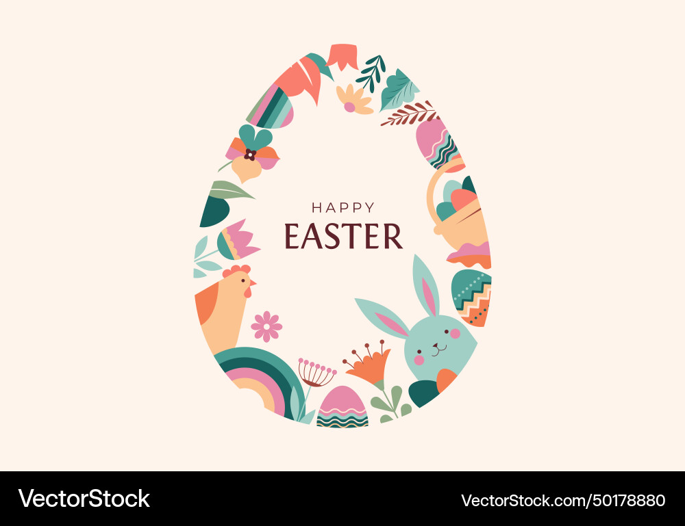 Happy easter floral background egg card Happy easter floral background egg card vector image